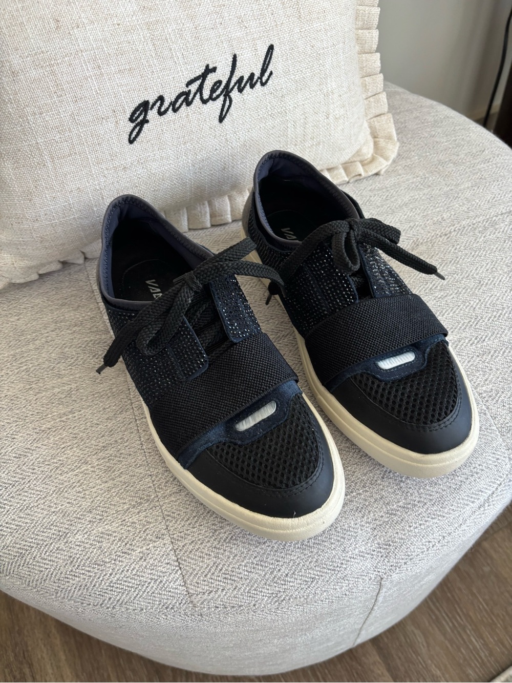 Vaneli Sport Black Mesh rinestones & Elastic Strap Sneakers